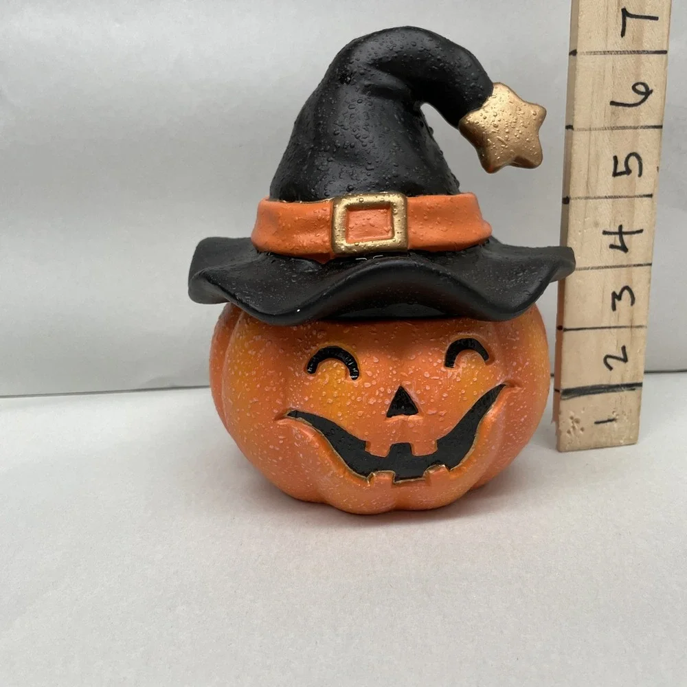 Vtg Jack -O-Lantern Pumpkin Ceramic Covered Bowl Textured Candy Dish